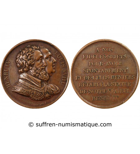 LOUIS XVIII - MEDAILLE - RETABLISSEMENT DE LA STATUE D'HENRI IV (1817)