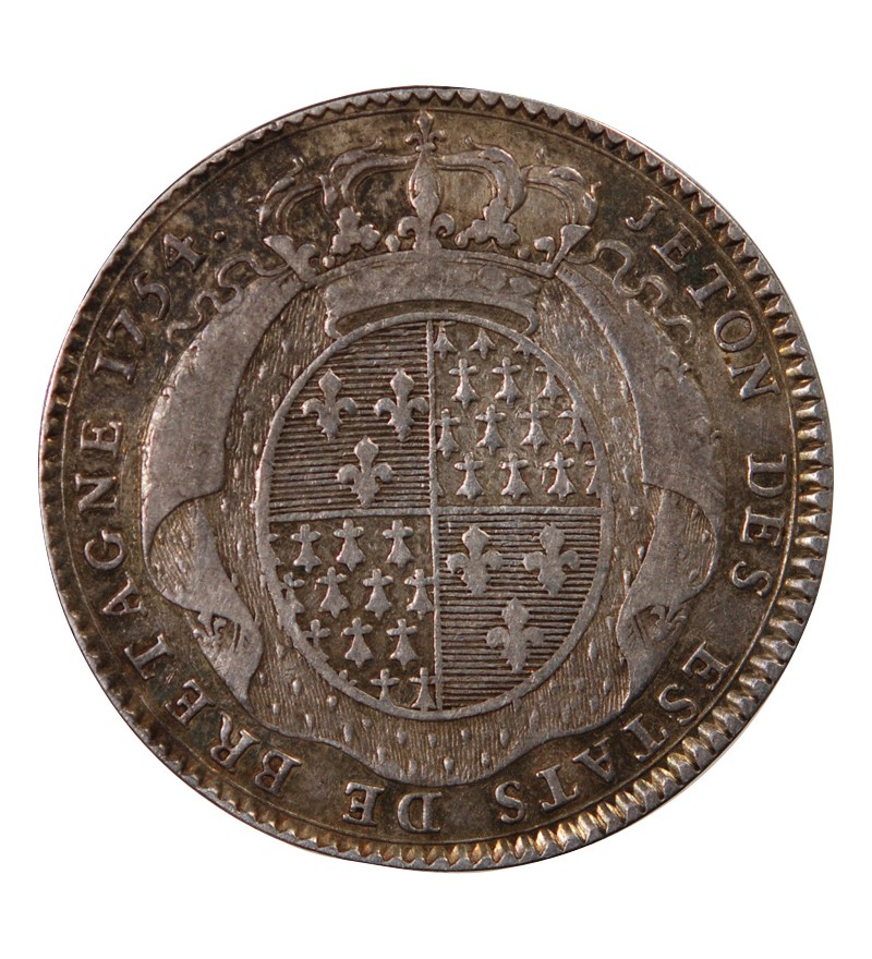 ETATS DE BRETAGNE, LOUIS XV – JETON ARGENT 1754 RENNES