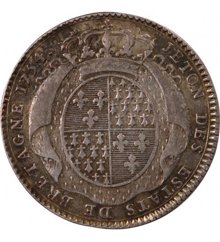 ETATS DE BRETAGNE, LOUIS XV – JETON ARGENT 1754 RENNES