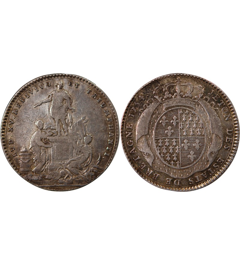 ETATS DE BRETAGNE, LOUIS XV – JETON ARGENT 1754 RENNES