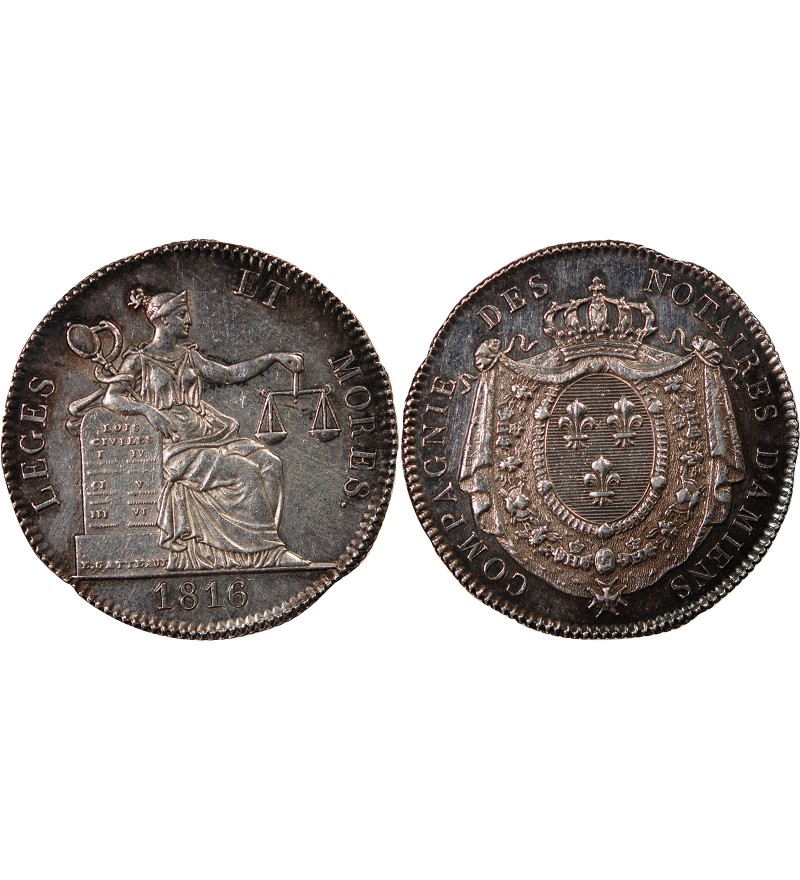 NOTAIRES, AMIENS – JETON ARGENT 1816