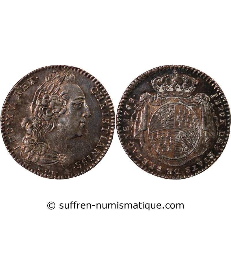 ETATS DE BRETAGNE, LOUIS XV – JETON ARGENT 1768 RENNES