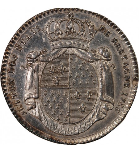 ETATS DE BRETAGNE, LOUIS XVI – JETON ARGENT 1786 RENNES