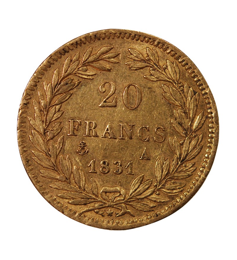 LOUIS PHILIPPE﻿ Ier - 20 FRANCS OR 1831 A PARIS "Tête Nue Tranche en Creux"﻿