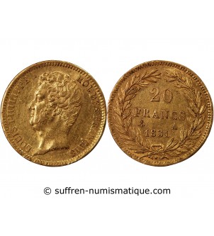 LOUIS PHILIPPE﻿ Ier - 20 FRANCS OR 1831 A PARIS "Tête Nue Tranche en Creux"﻿
