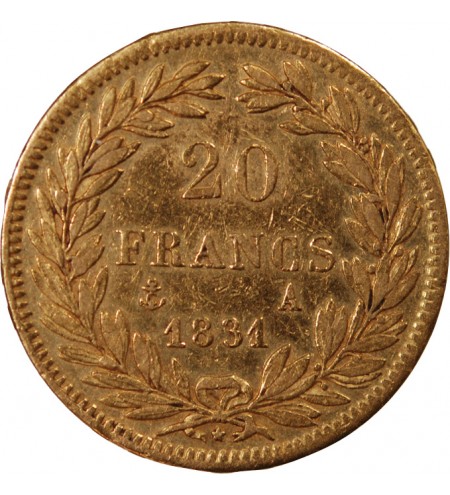 LOUIS PHILIPPE﻿ Ier - 20 FRANCS OR 1831 A PARIS "Tête Nue Tranche en Relief"﻿