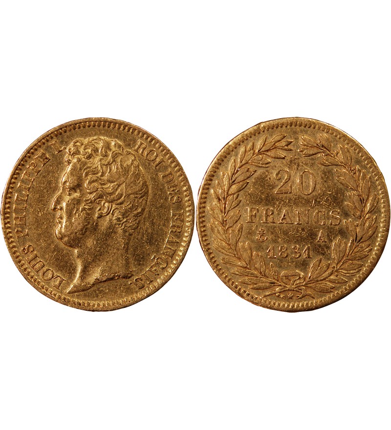 LOUIS PHILIPPE﻿ Ier - 20 FRANCS OR 1831 A PARIS "Tête Nue Tranche en Relief"﻿