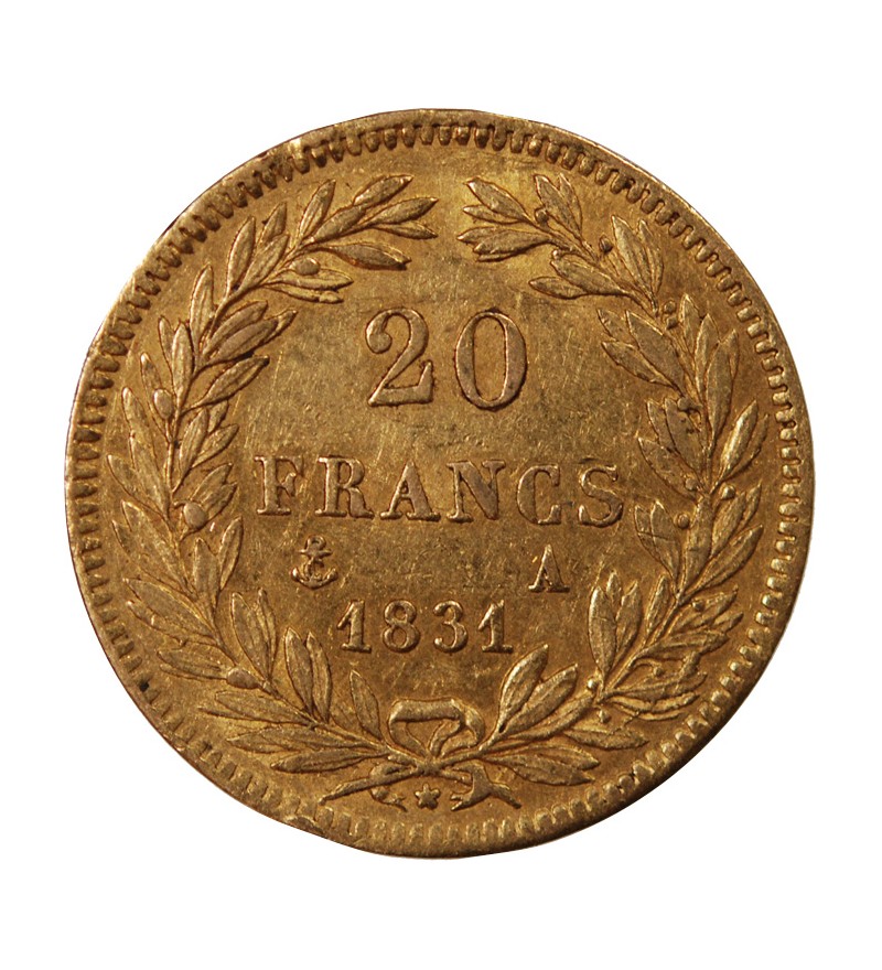 LOUIS PHILIPPE﻿ Ier - 20 FRANCS OR 1831 A PARIS "Tête Nue Tranche en Creux"﻿
