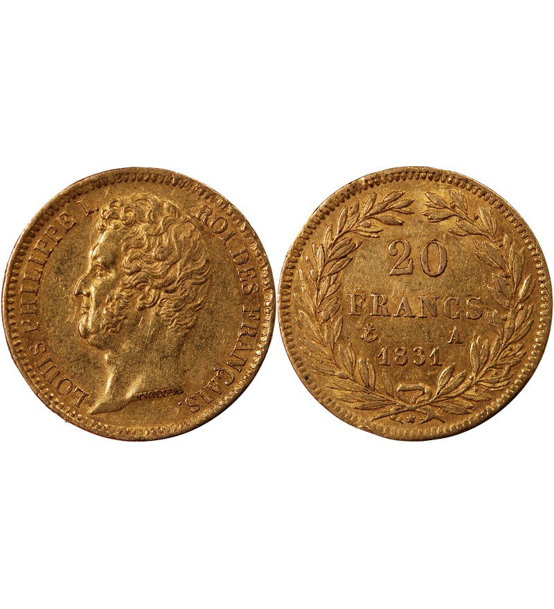LOUIS PHILIPPE﻿ Ier - 20 FRANCS OR 1831 A PARIS "Tête Nue Tranche en Creux"﻿