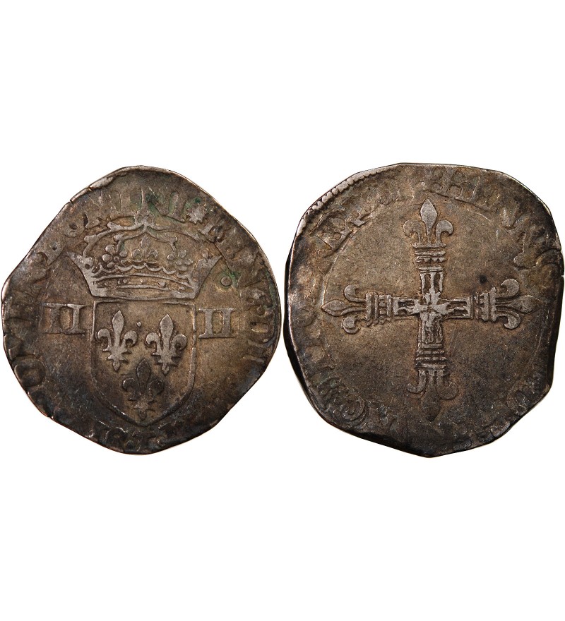 HENRI III - 1/4 ECU ARGENT 1581 T NANTES