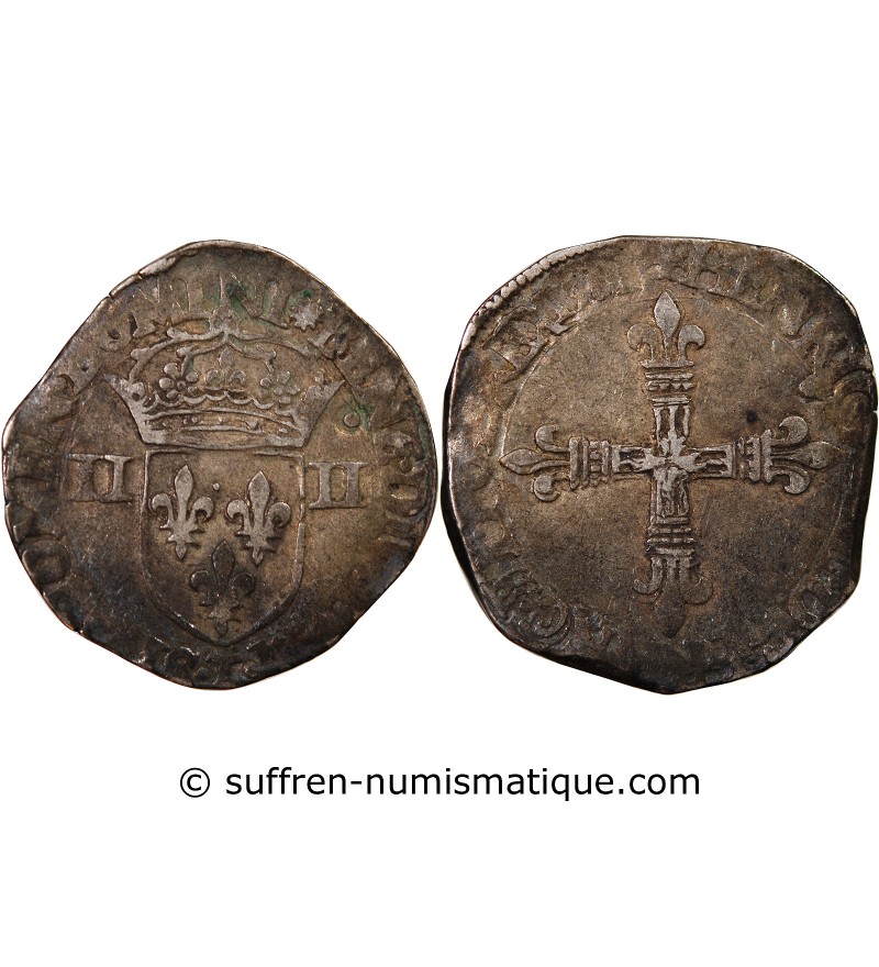 HENRI III - 1/4 ECU ARGENT 1581 T NANTES