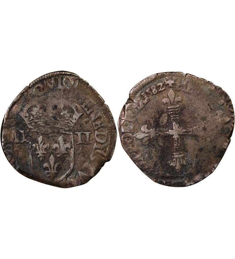 HENRI III - 1/4 ECU ARGENT 1582 T NANTES