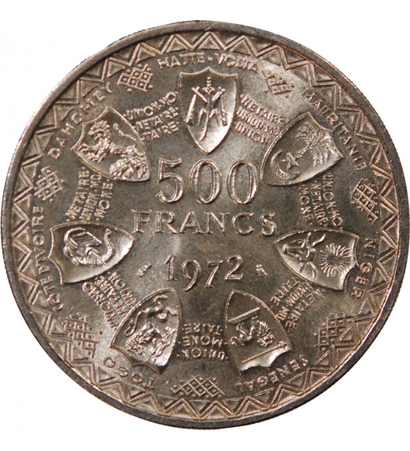 ETATS DE L'AFRIQUE DE L'OUEST, BCEAO - 500 FRANCS ARGENT 1972