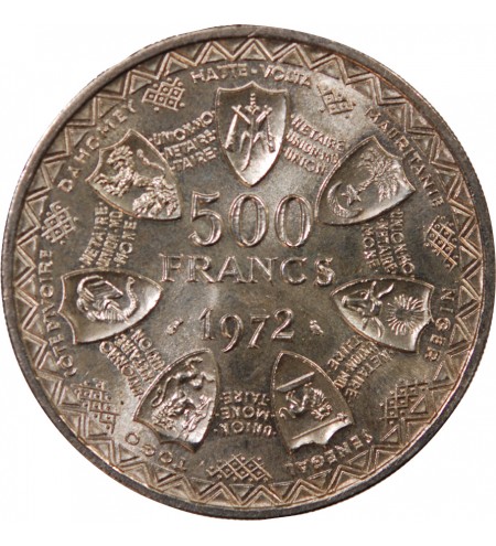 ETATS DE L'AFRIQUE DE L'OUEST, BCEAO - 500 FRANCS ARGENT 1972