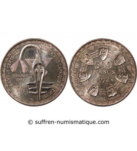 ETATS DE L'AFRIQUE DE L'OUEST, BCEAO - 500 FRANCS ARGENT 1972
