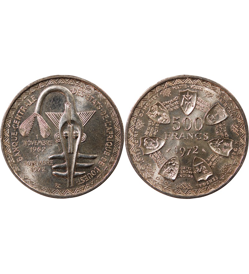 ETATS DE L'AFRIQUE DE L'OUEST, BCEAO - 500 FRANCS ARGENT 1972