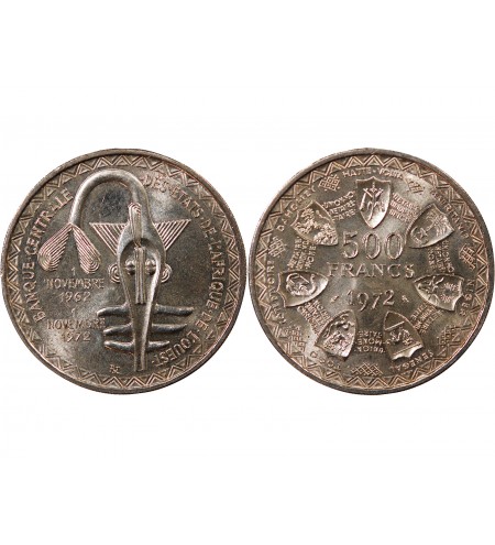 ETATS DE L'AFRIQUE DE L'OUEST, BCEAO - 500 FRANCS ARGENT 1972
