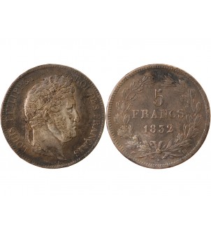 LOUIS PHILIPPE﻿ - 5 FRANCS ARGENT 1832 BB STRASBOURG "Type Domard, Tr relief" 2