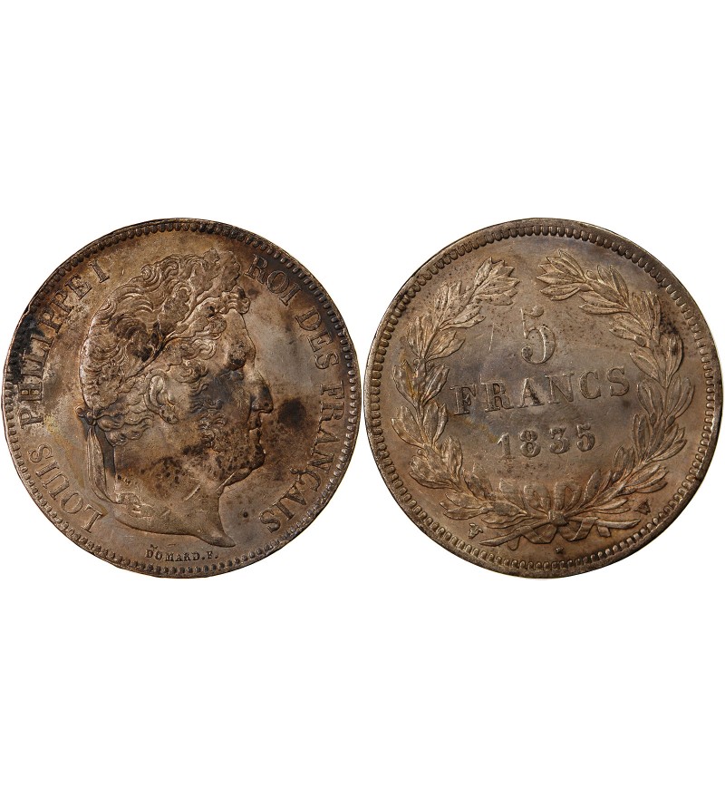 LOUIS PHILIPPE﻿ - 5 FRANCS ARGENT 1835 W LILLE "Type Domard, Tr relief"