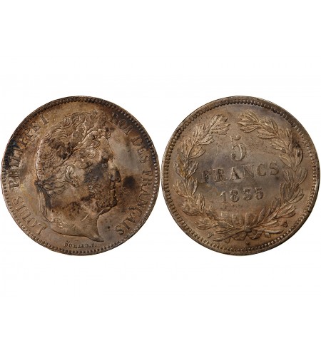 LOUIS PHILIPPE﻿ - 5 FRANCS ARGENT 1835 W LILLE "Type Domard, Tr relief"