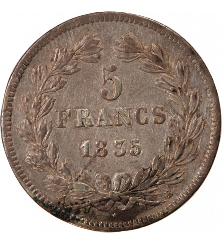LOUIS PHILIPPE﻿ - 5 FRANCS ARGENT 1835 B ROUEN "Type Domard, Tr relief"