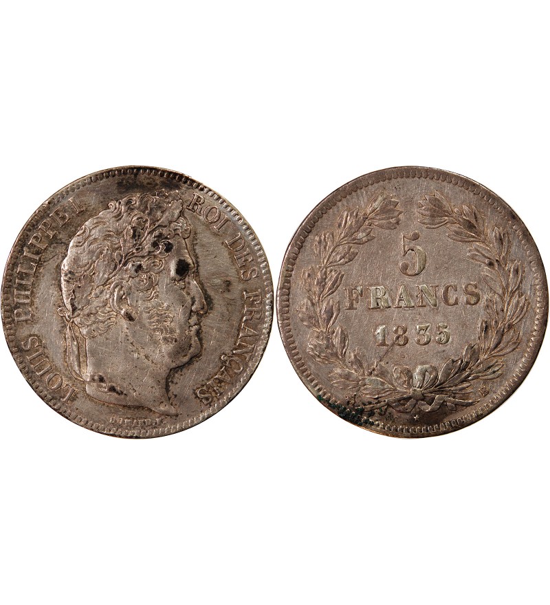 LOUIS PHILIPPE﻿ - 5 FRANCS ARGENT 1835 B ROUEN "Type Domard, Tr relief"