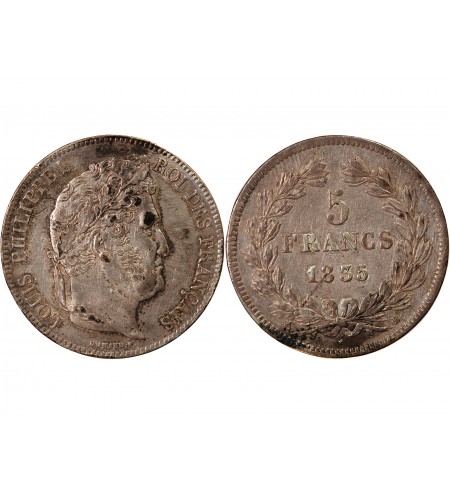 LOUIS PHILIPPE﻿ - 5 FRANCS ARGENT 1835 B ROUEN "Type Domard, Tr relief"