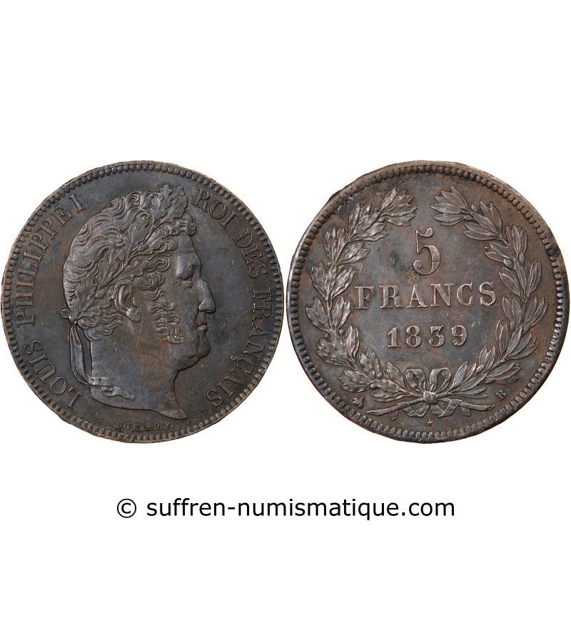 LOUIS PHILIPPE﻿ - 5 FRANCS ARGENT 1839 B ROUEN "Type Domard, Tr relief"