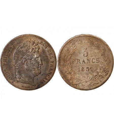 LOUIS PHILIPPE﻿ - 5 FRANCS ARGENT 1839 A PARIS "Type Domard, Tr relief"