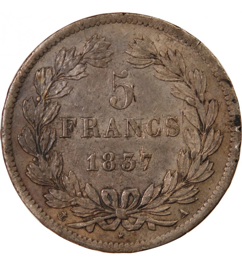 LOUIS PHILIPPE﻿ - 5 FRANCS ARGENT 1837 A PARIS "Type Domard, Tr relief"