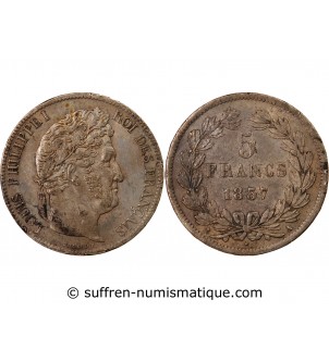 LOUIS PHILIPPE﻿ - 5 FRANCS ARGENT 1837 A PARIS "Type Domard, Tr relief"