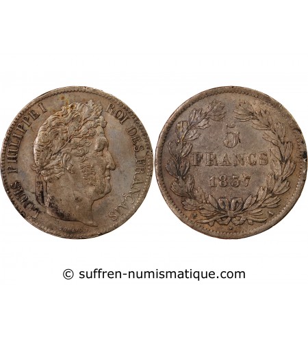 LOUIS PHILIPPE﻿ - 5 FRANCS ARGENT 1837 A PARIS "Type Domard, Tr relief"
