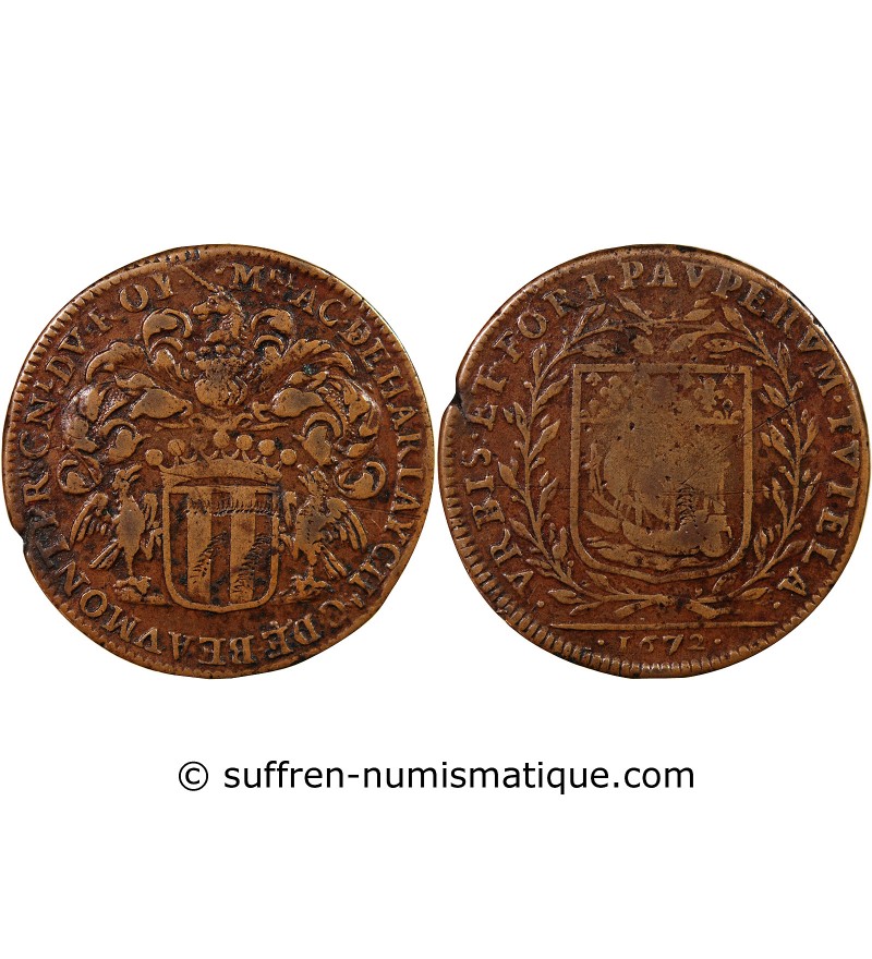 COMTE DE BEAUMONT, ACHILLE DE HARLAY – JETON CUIVRE 1672