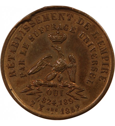 NAPOLEON III, SUFFRAGE UNIVERSEL - MEDAILLE CUIVRE 1852
