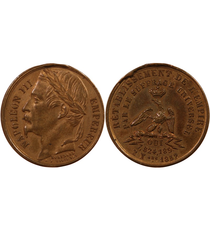 NAPOLEON III, SUFFRAGE UNIVERSEL - MEDAILLE CUIVRE 1852