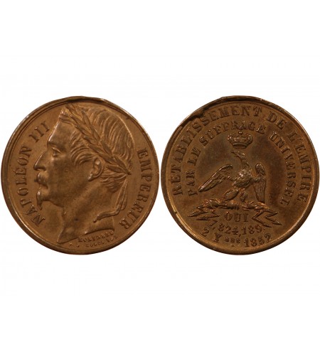 NAPOLEON III, SUFFRAGE UNIVERSEL - MEDAILLE CUIVRE 1852
