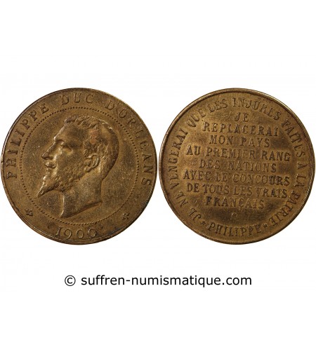 PHILIPPE, DUC D'ORLEANS - MEDAILLE LAITON 1900