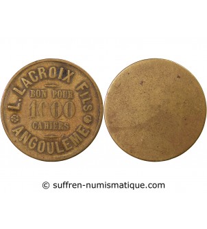LACROIX FILS, BON POUR 1000 CAHIERS – JETON LAITON ANGOULEME