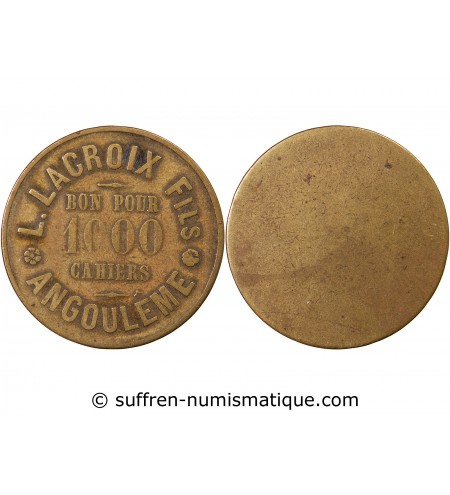 LACROIX FILS, BON POUR 1000 CAHIERS – JETON LAITON ANGOULEME