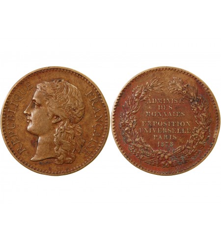 ADMINISTRATION DES MONNAIES - MEDAILLE CUIVRE 1878