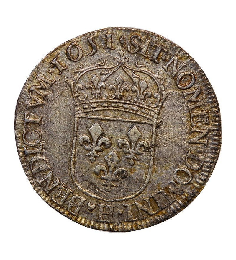 LOUIS XIV﻿ - 1/2 ECU A LA MECHE LONGUE 1651 H LA ROCHELLE "Légende Fautée"