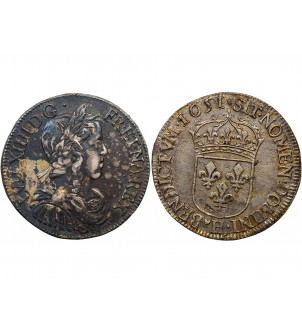 LOUIS XIV﻿ - 1/2 ECU A LA MECHE LONGUE 1651 H LA ROCHELLE "Légende Fautée" 2