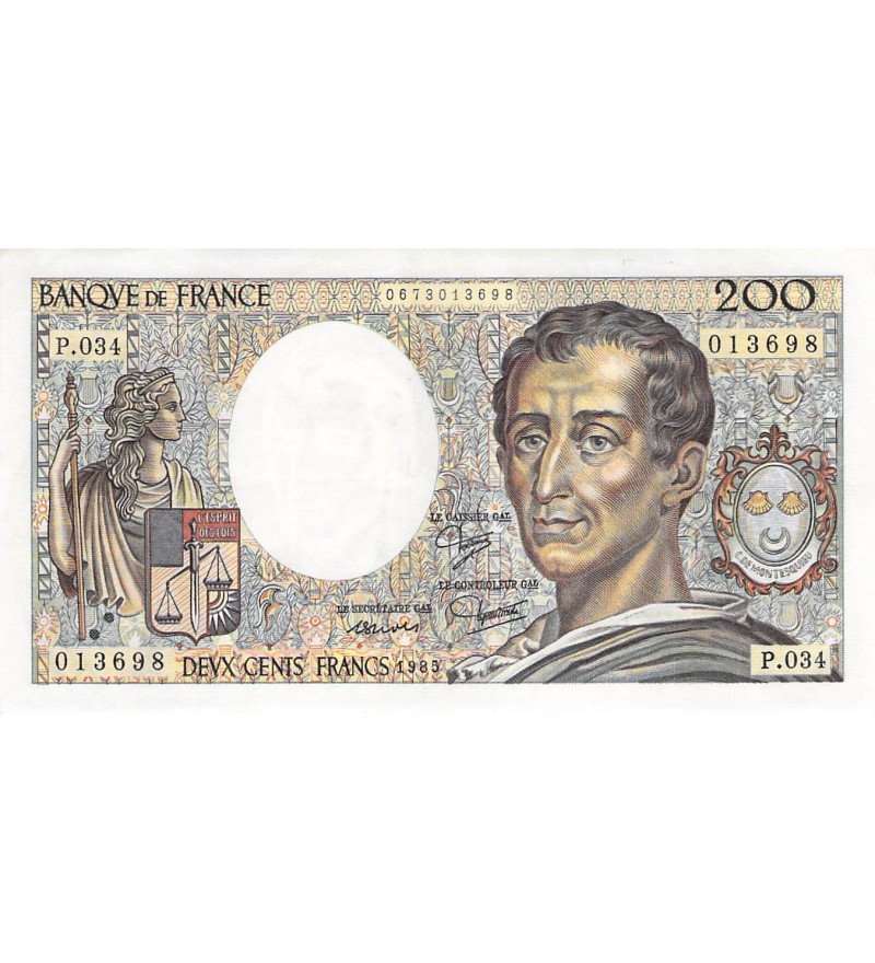 FRANCE, MONTESQUIEU - 200 FRANCS 1985 - SÉRIE P.034 - TTB+