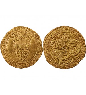 CHARLES VI LE FOU - ECU D'OR A LA COURONNE 1394 ANGERS 2