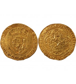 CHARLES VI LE FOU - ECU D'OR A LA COURONNE 1411 ANGERS 2