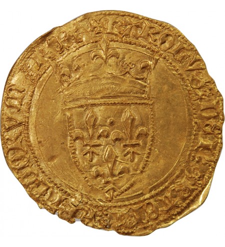 CHARLES VI LE FOU - ECU D'OR A LA COURONNE 1411 LA ROCHELLE