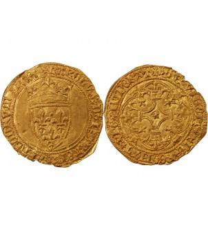 CHARLES VI LE FOU - ECU D'OR A LA COURONNE 1411 LA ROCHELLE 2