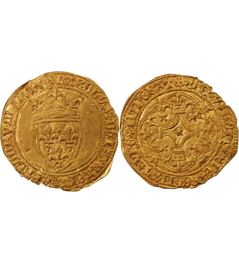 CHARLES VI LE FOU - ECU D'OR A LA COURONNE 1411 LA ROCHELLE