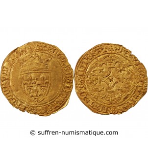 CHARLES VI LE FOU - ECU D'OR A LA COURONNE 1411 LA ROCHELLE