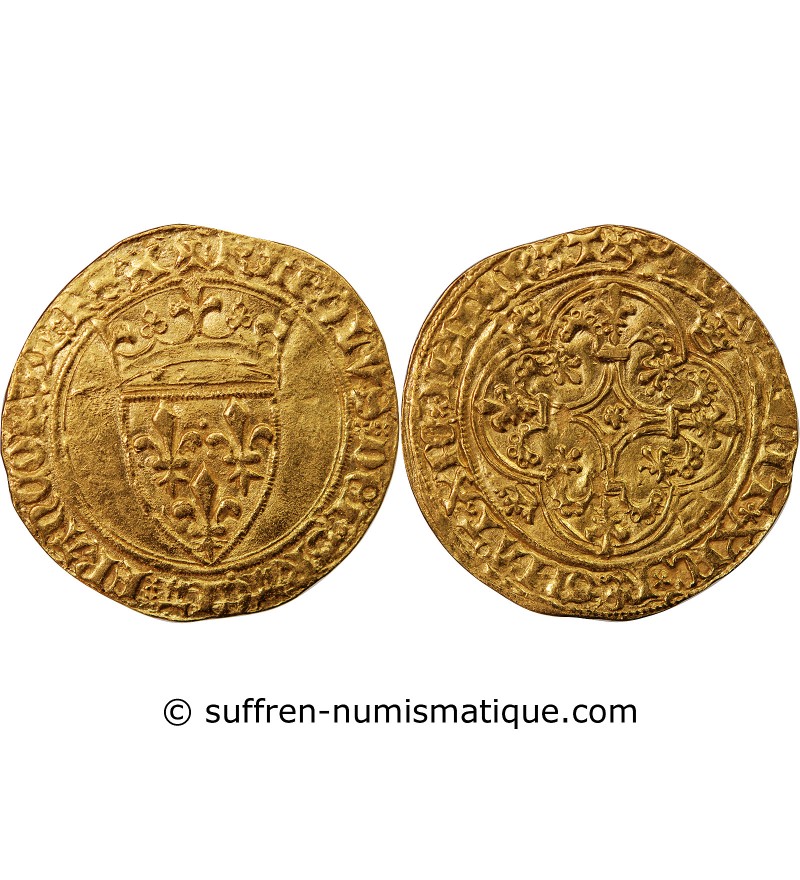 CHARLES VI LE FOU - ECU D'OR A LA COURONNE 1394 TROYES